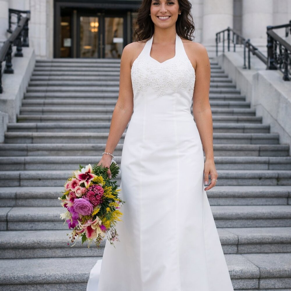 Wedding Gown by Moonlight Bridal White Halter A Line Dress Size 1…